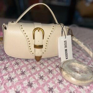 Steve Madden Cream Crossbody Bag with Gold Accents